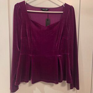 NWT Magenta Fuscia Velvet Peplum Top